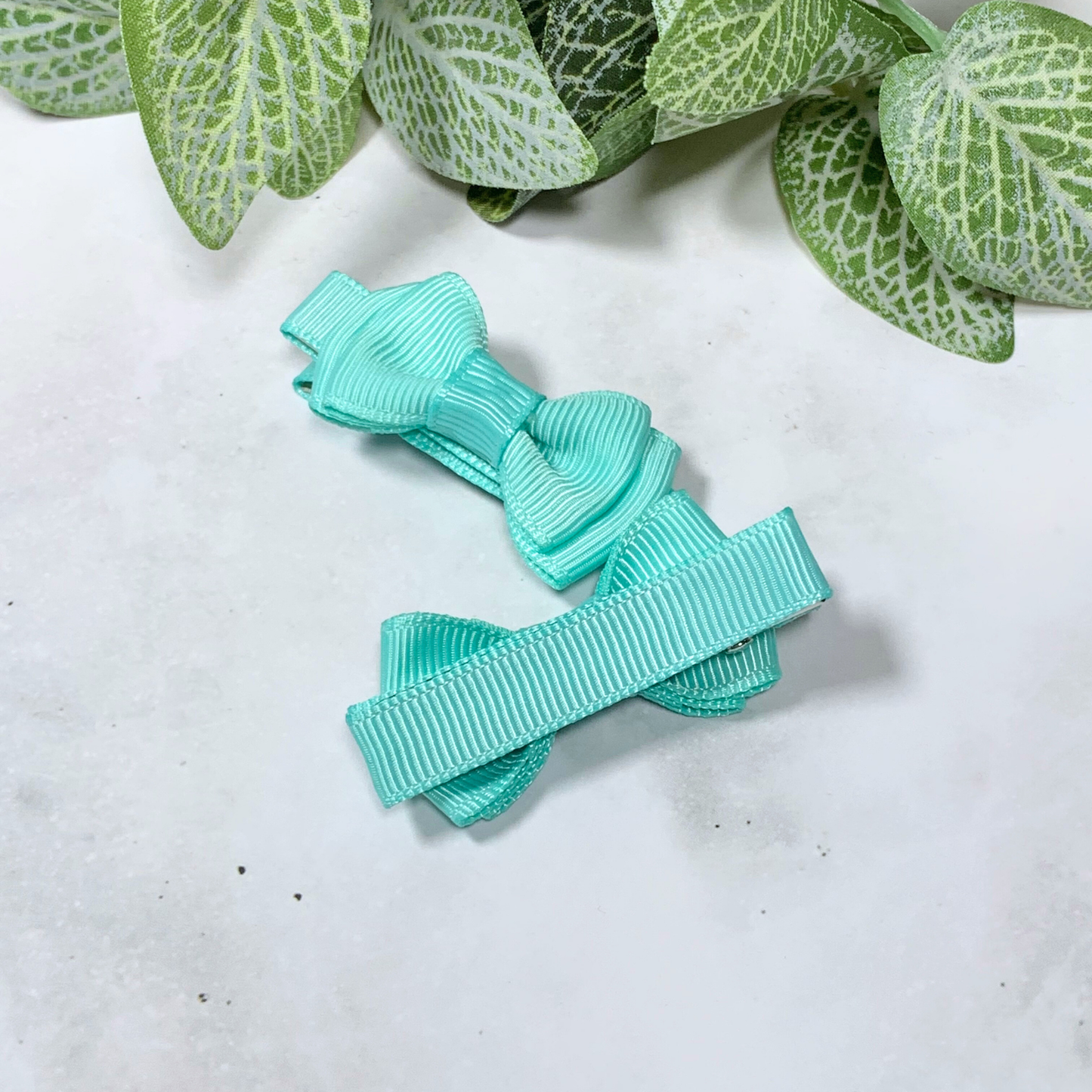 Aqua Mini Layered Bow Hair Clips - set of 2