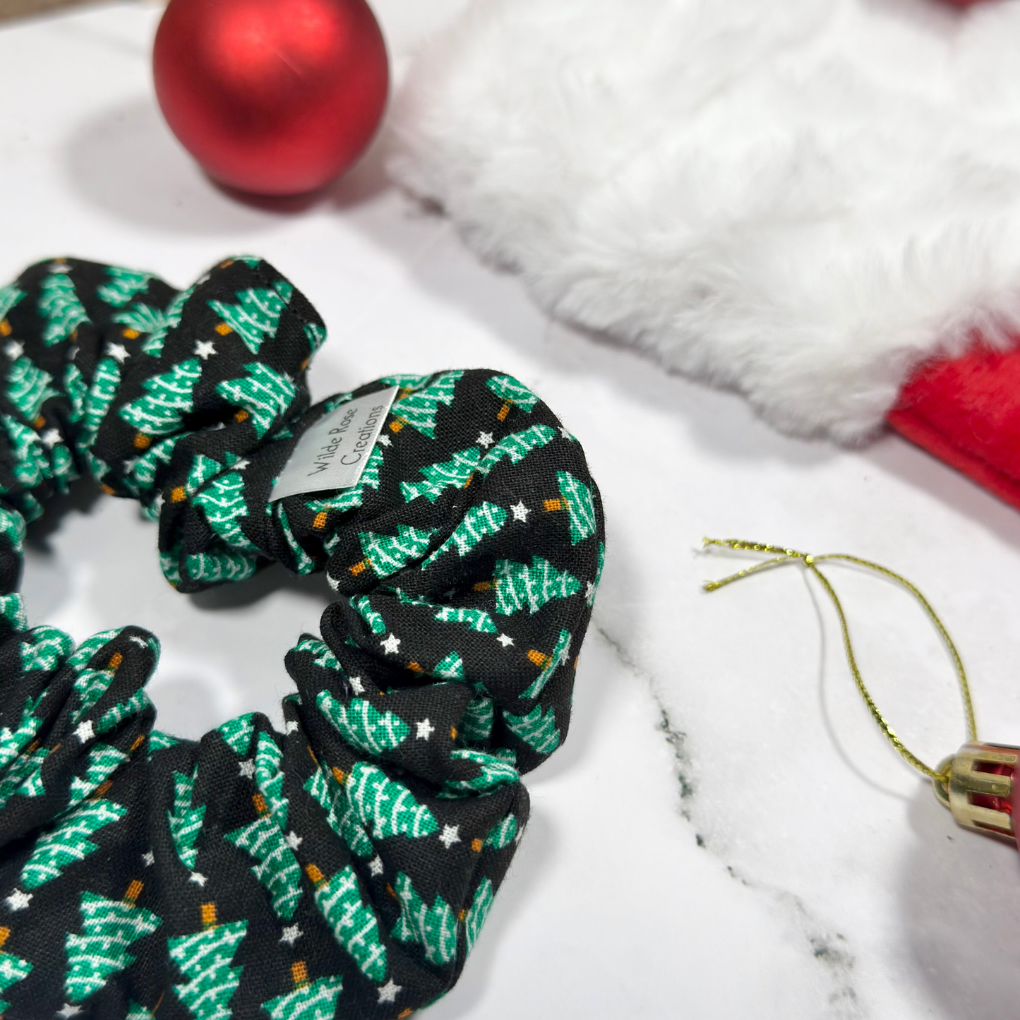 Black Christmas Trees Regular Scrunchie