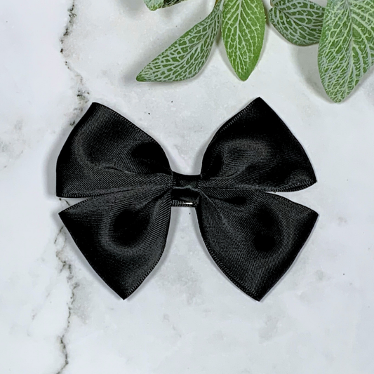 Black Satin Medium Bow Hair Clip