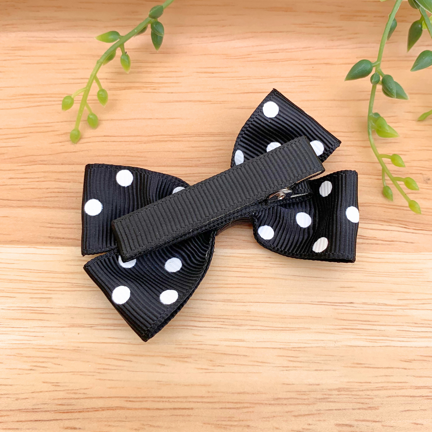 Black Spotty Double Bow Hair Clip