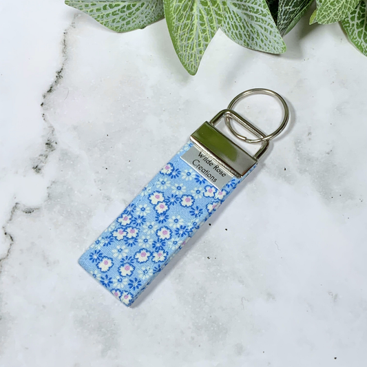 Blue Floral Fabric Keyring