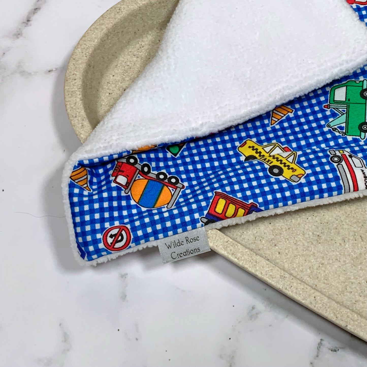 Blue Gingham Vehcles Face Washer