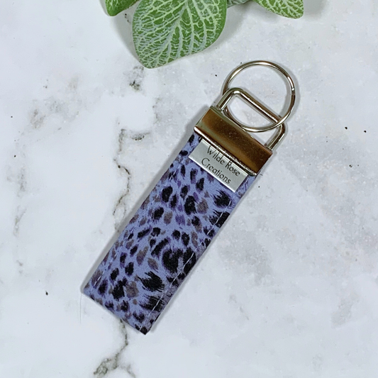Blue Leopard Print Fabric Keyring
