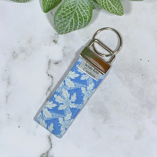 Blue Maple Leaves Fabric Keyring