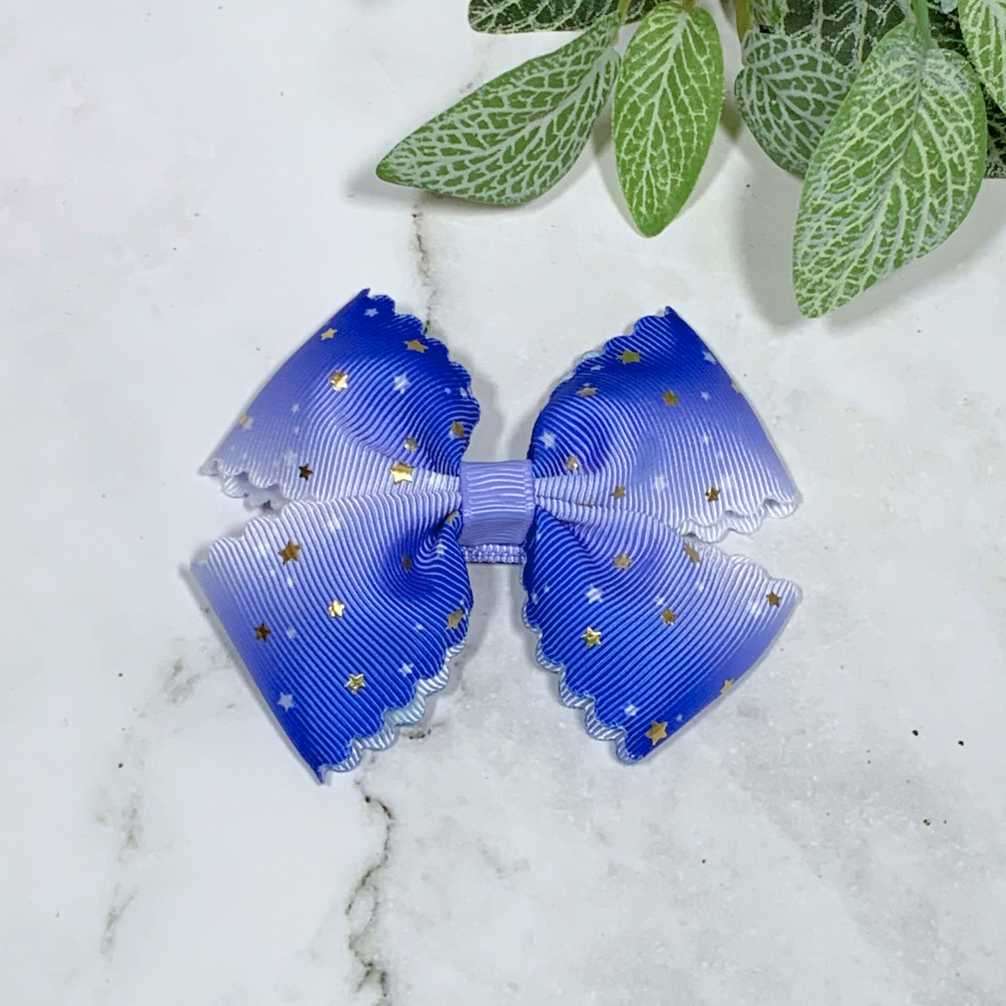 Blue Ombre with Gold Stars Medium Bow Hair Clip