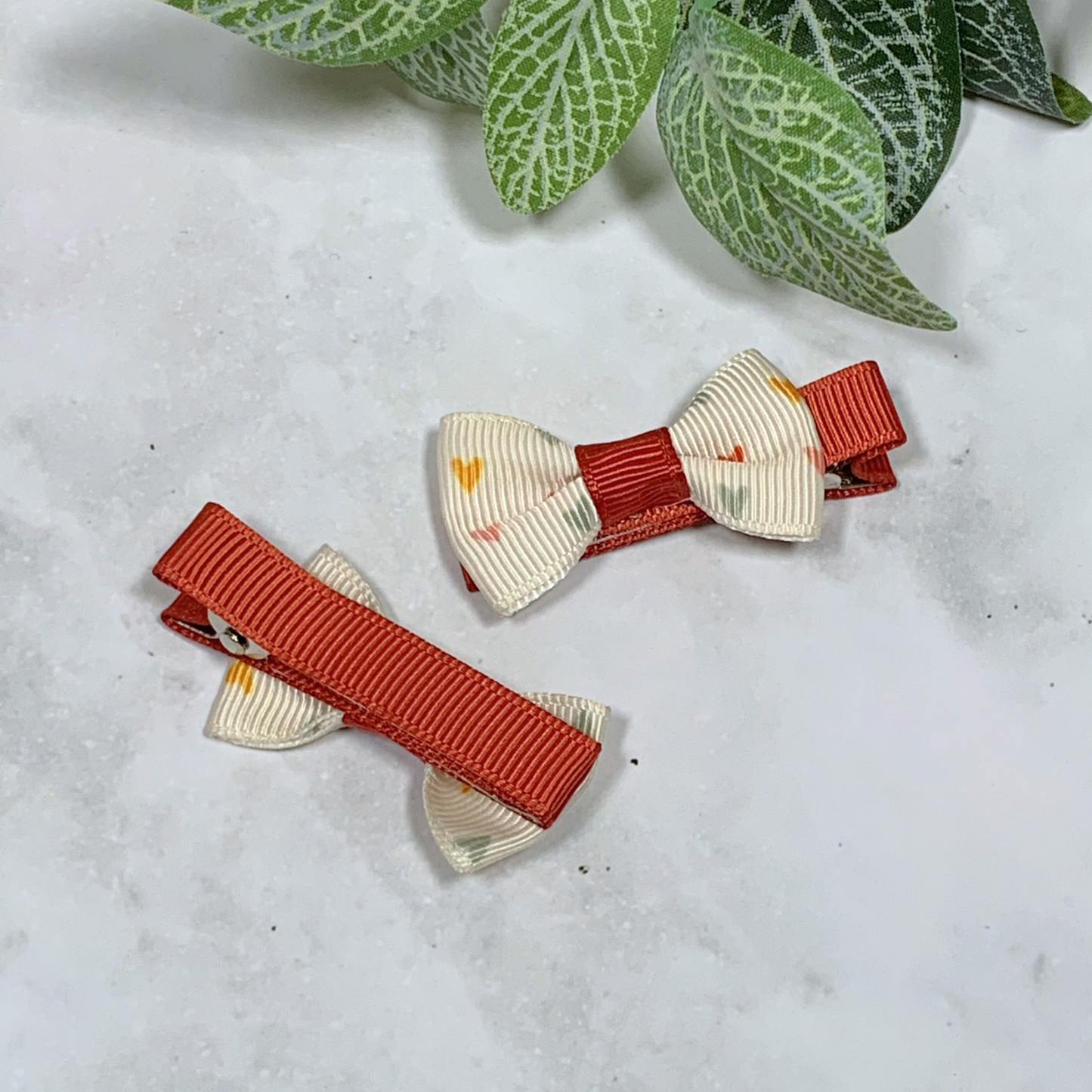 Boho Hearts Mini Bow Hair Clips - set of 2