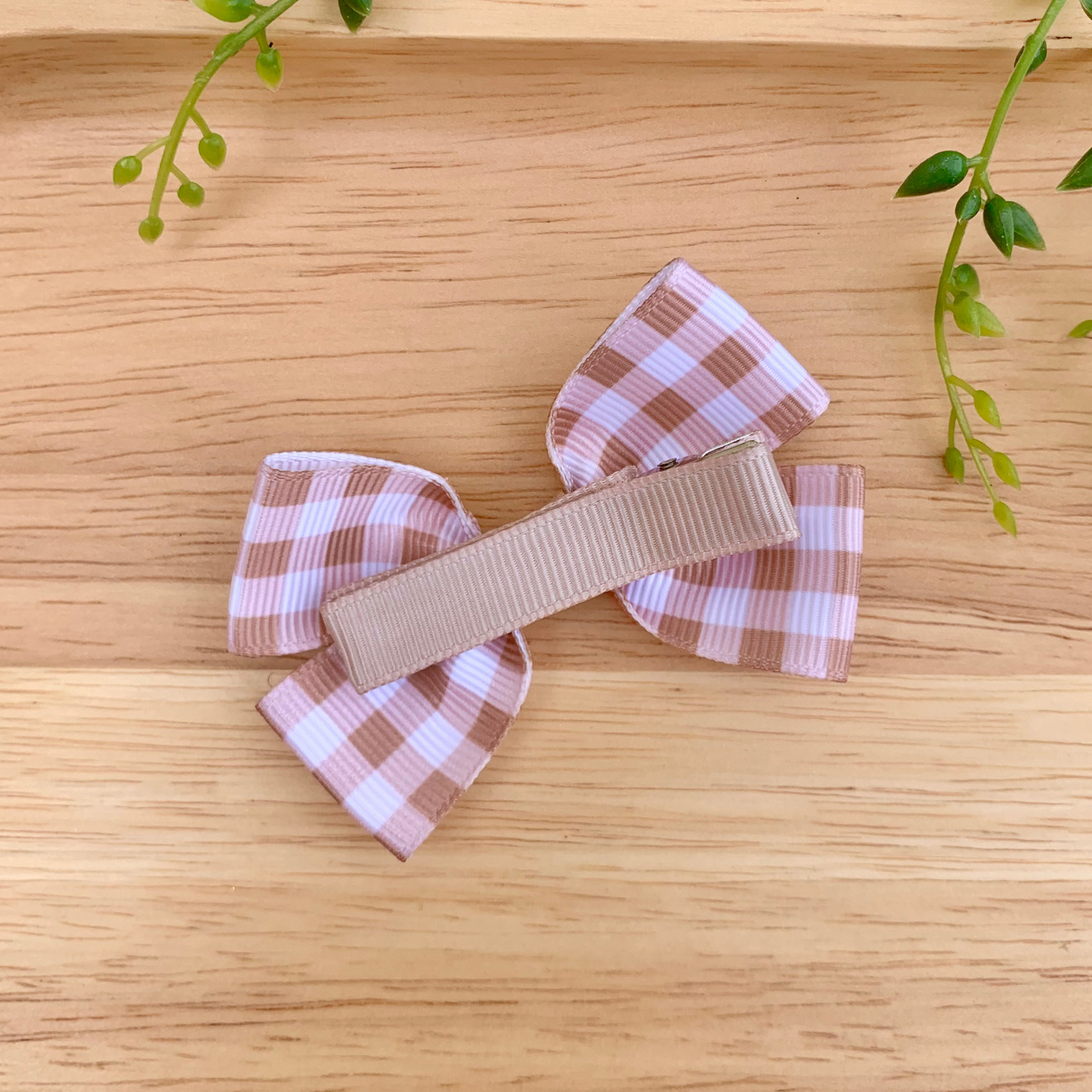 Brown Check Double Bow Hair Clip