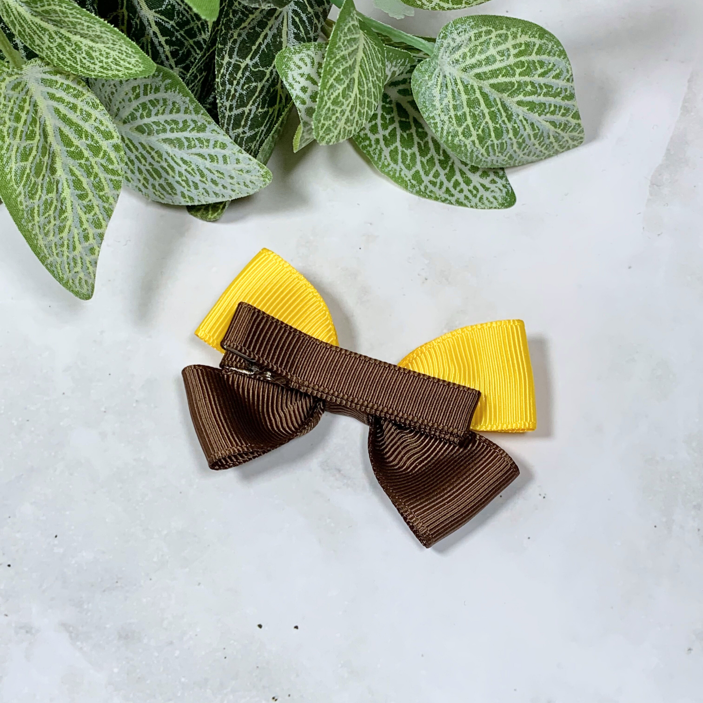 Brown & Yellow Small Bow Hair Clip