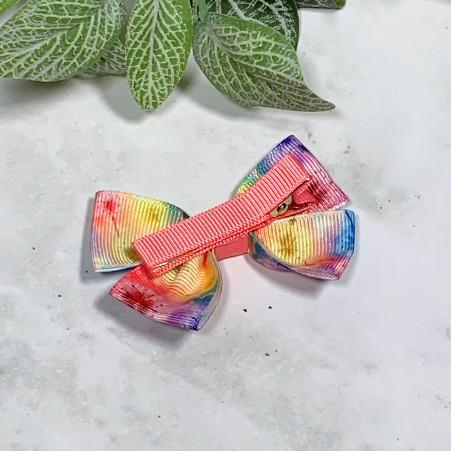 Coral Dandelion Small Bow Hair Clip