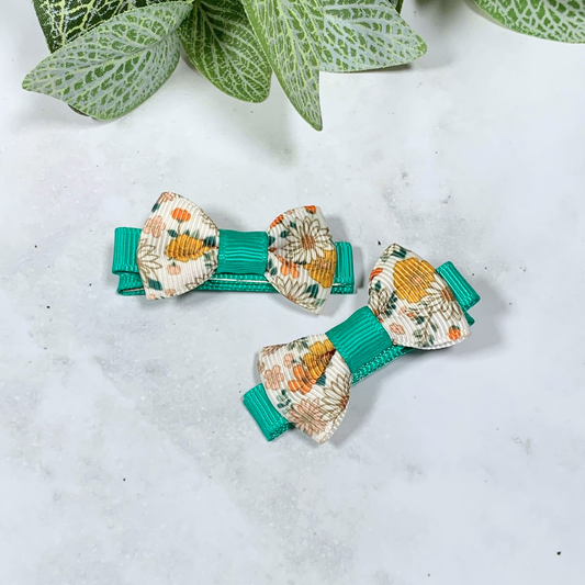 Cottage Floral Mini Bow Hair Clips - set of 2