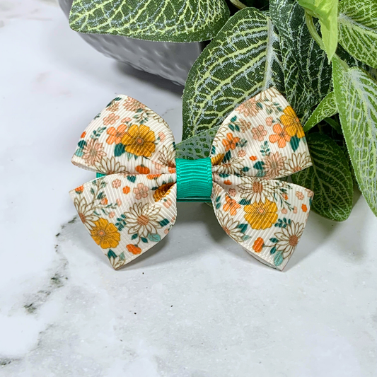 Cottage Floral Small Bow Hair Clip
