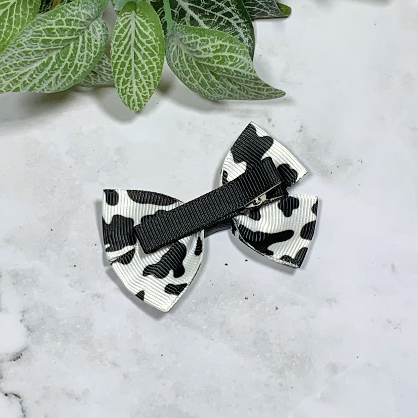 Cow Print Small Bow Hair Clip