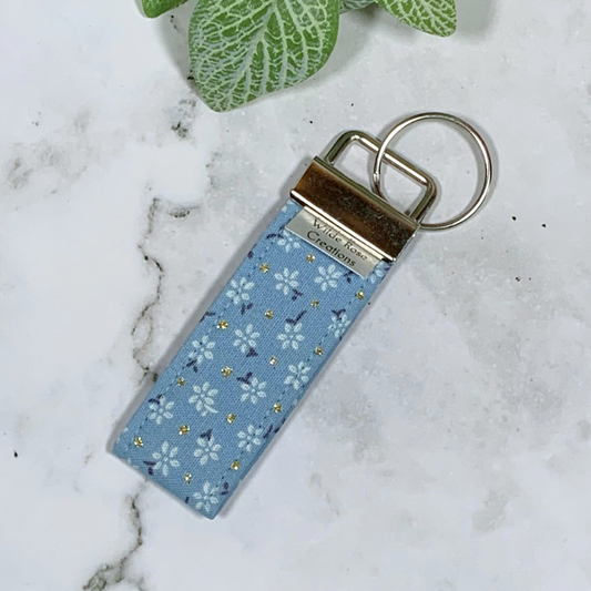 French Blue Floral Fabric Keyring