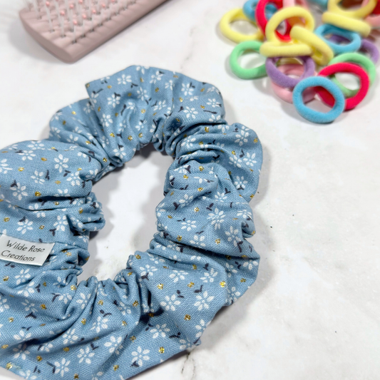 French Blue Floral Regular Scrunchie