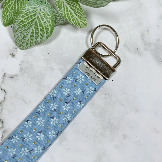 French Blue Floral Wristlet