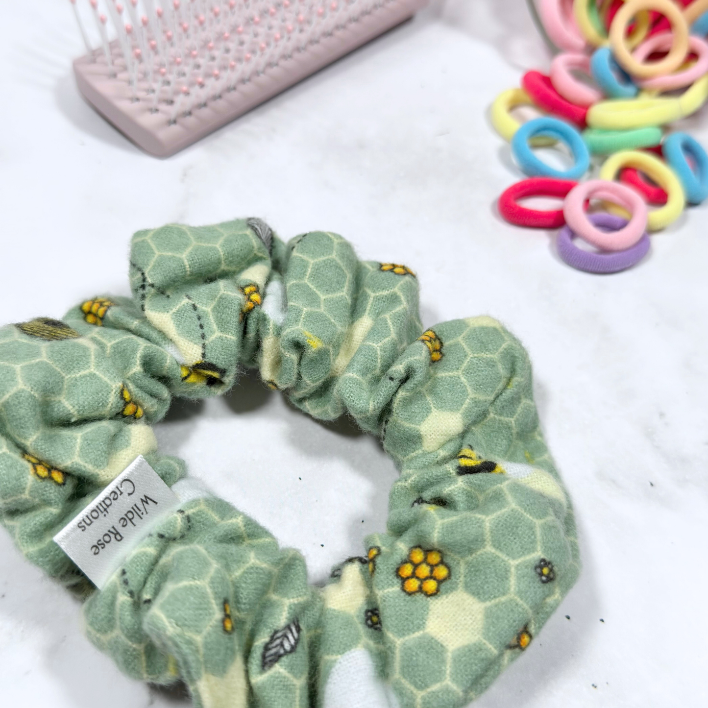 Green Bees Flanelette Regular Scrunchie