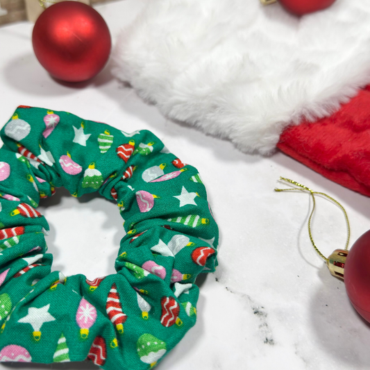 Green Christmas Ornaments Regular Scrunchie