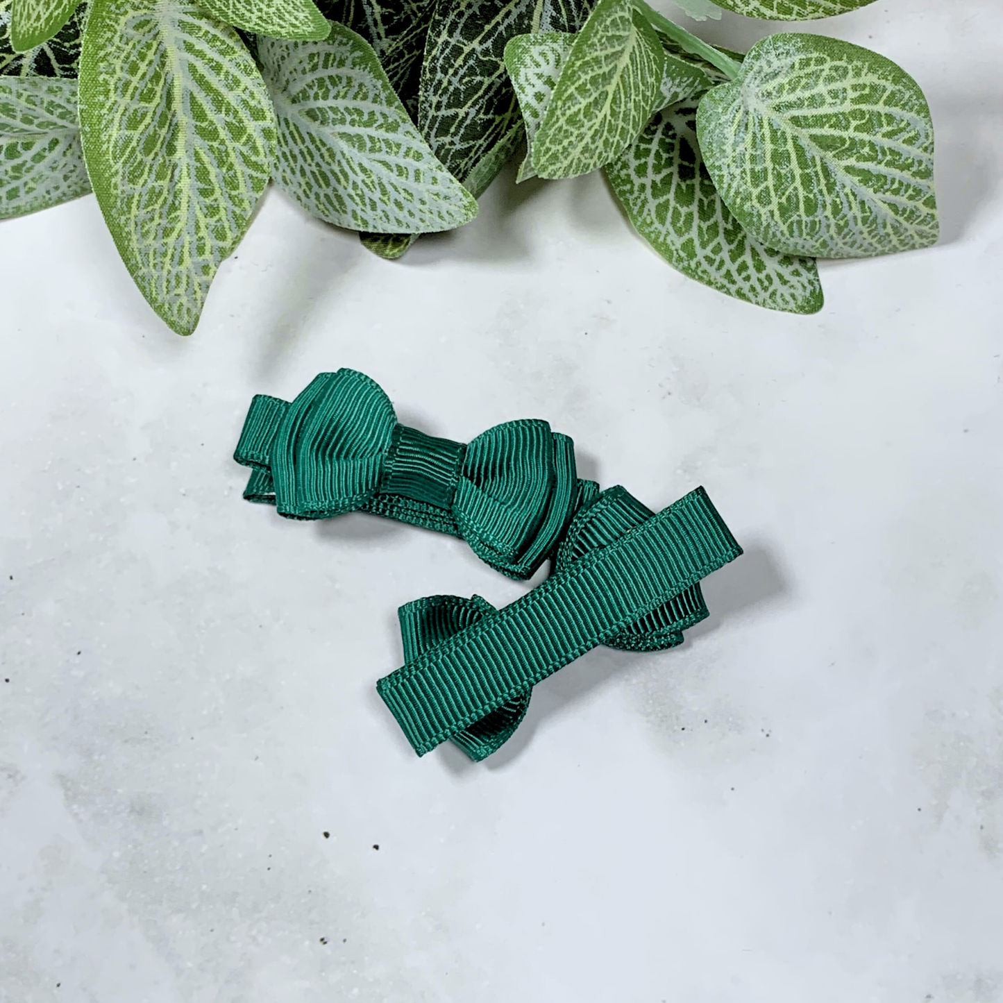 Hunter Green Mini Layered Bow Hair Clips - set of 2