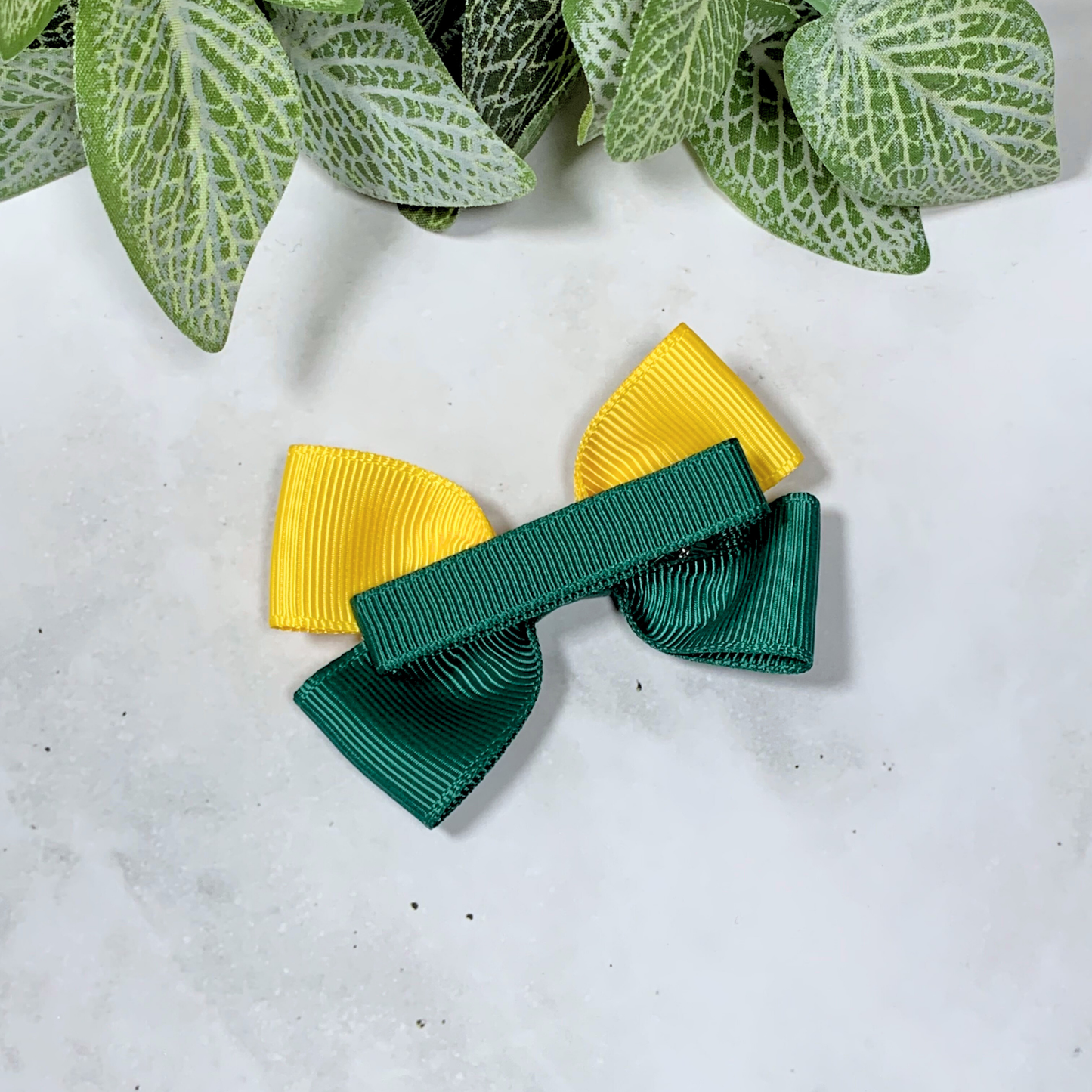 Hunter Green & Yellow Small Bow Hair Clip