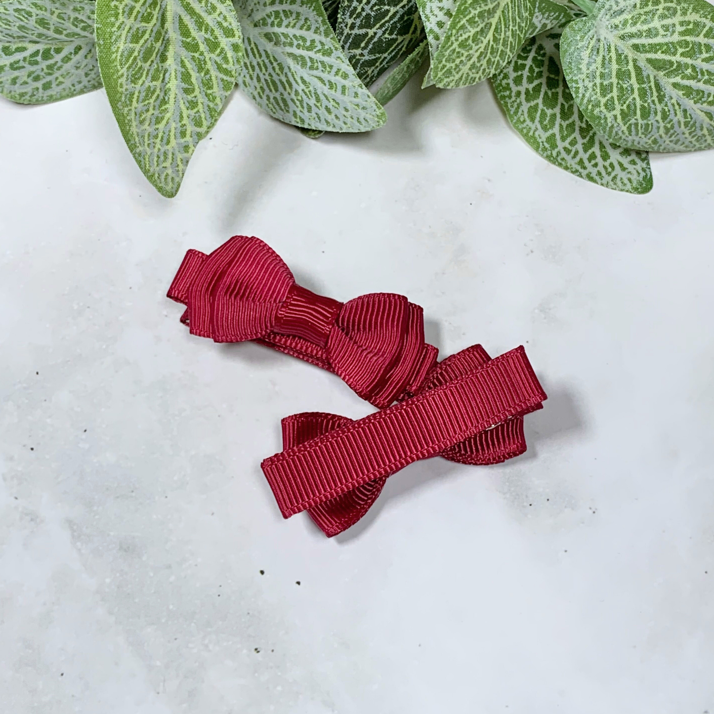 Maroon Mini Layered Bow Hair Clips - set of 2