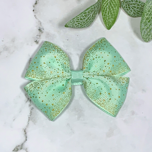 Mint with Gold Flecks Medium Bow Hair Clip