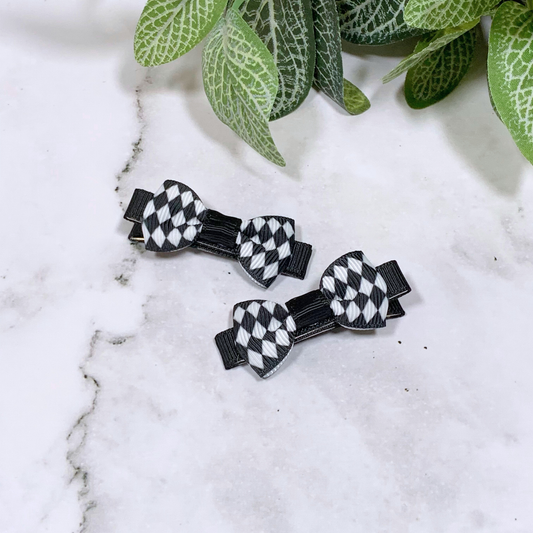 Monochrome Diamonds Mini Bow Hair Clips - set of 2