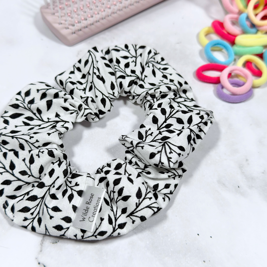 Monochrome Leaves Regular Scrunchie