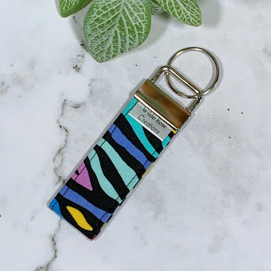 Multicoloured Zebra Print Fabric Keyring