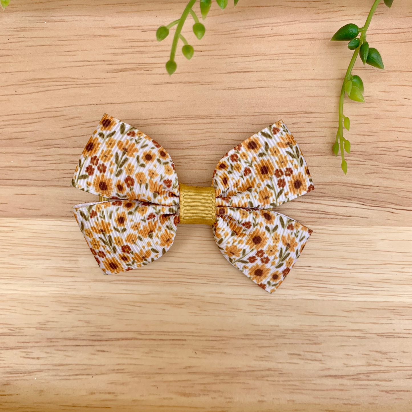 Mustard Floral Double Bow Hair Clip