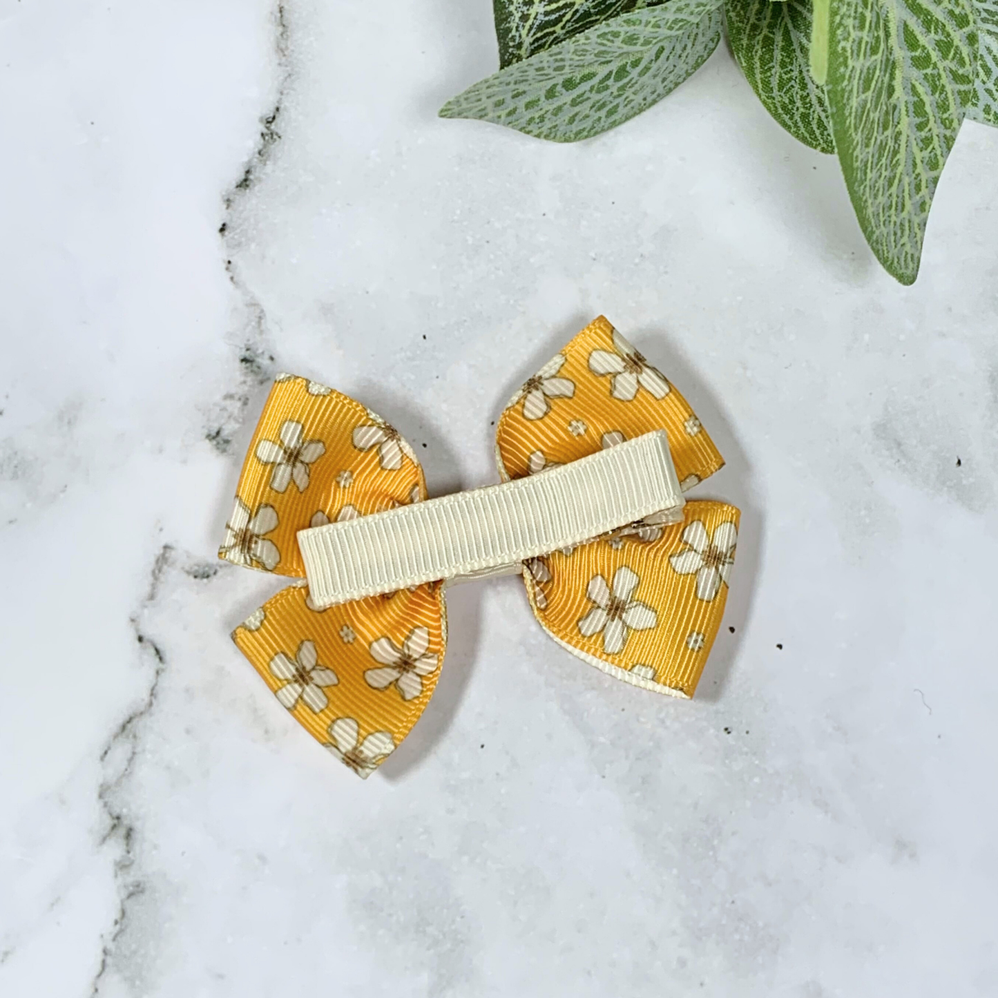 Mustard Floral Small Bow Hair Clip