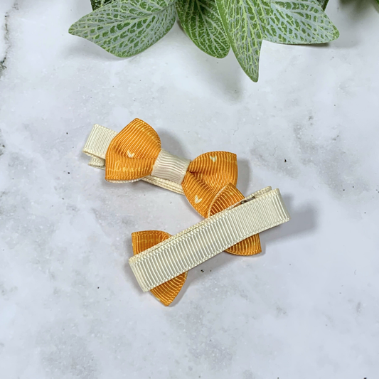 Mustard 'Love' Mini Bow Hair Clips - set of 2