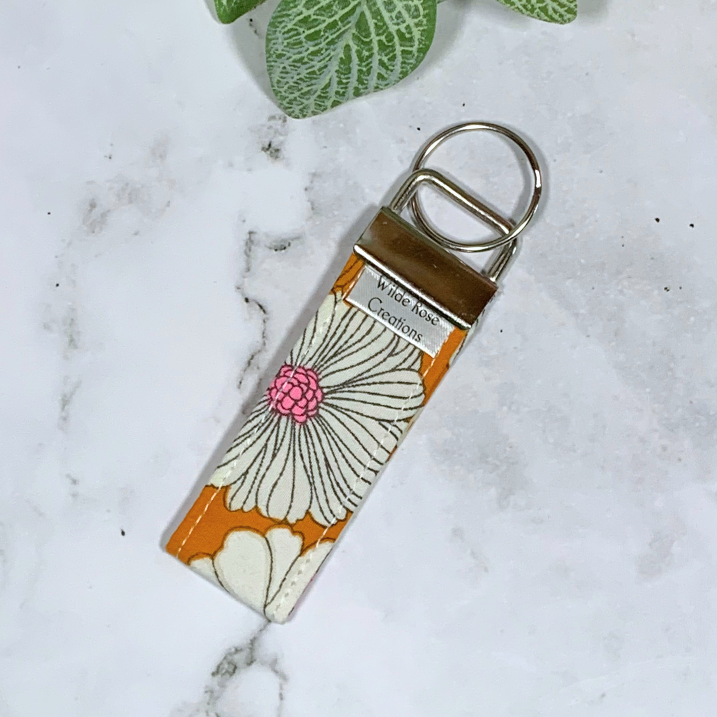 Mustard Orange Floral Fabric Keyring