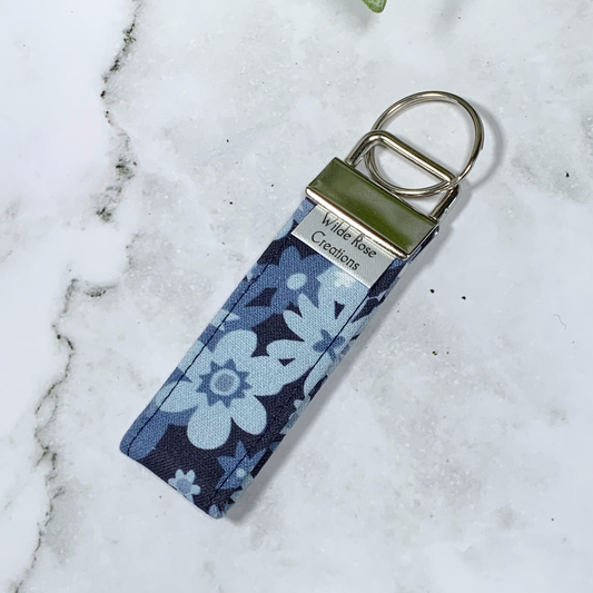 Navy Blue Floral Fabric Keyring