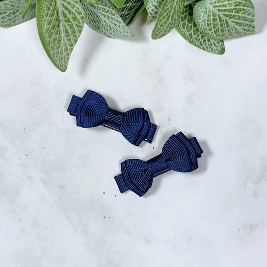 Navy Mini Layered Bow Hair Clips - set of 2