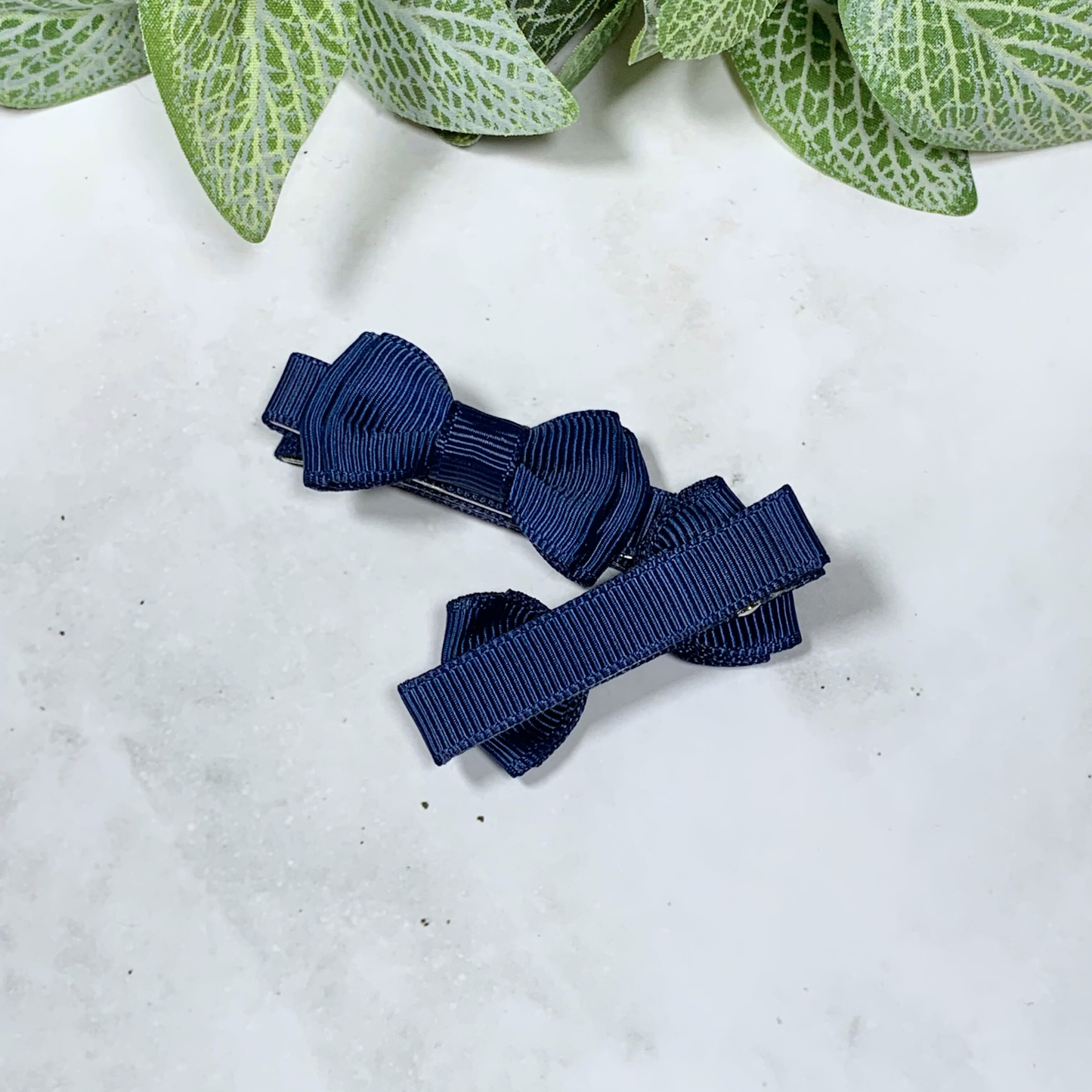Navy Mini Layered Bow Hair Clips - set of 2