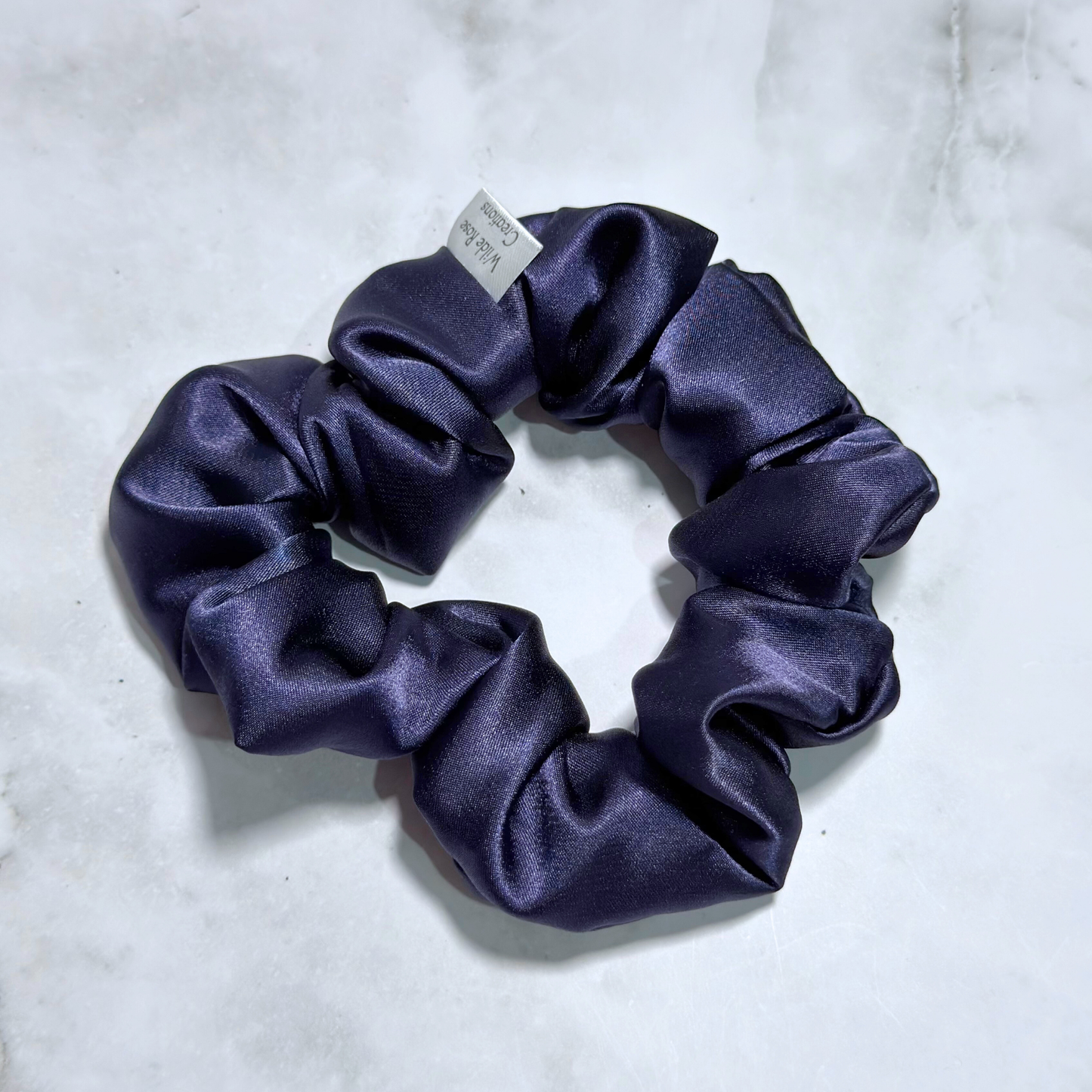 Navy Satin Regular Scrunchie