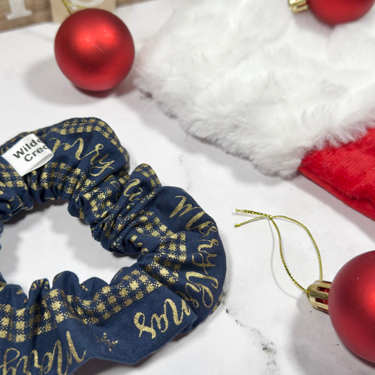 Navy & Gold Merry Christmas Regular Scrunchie