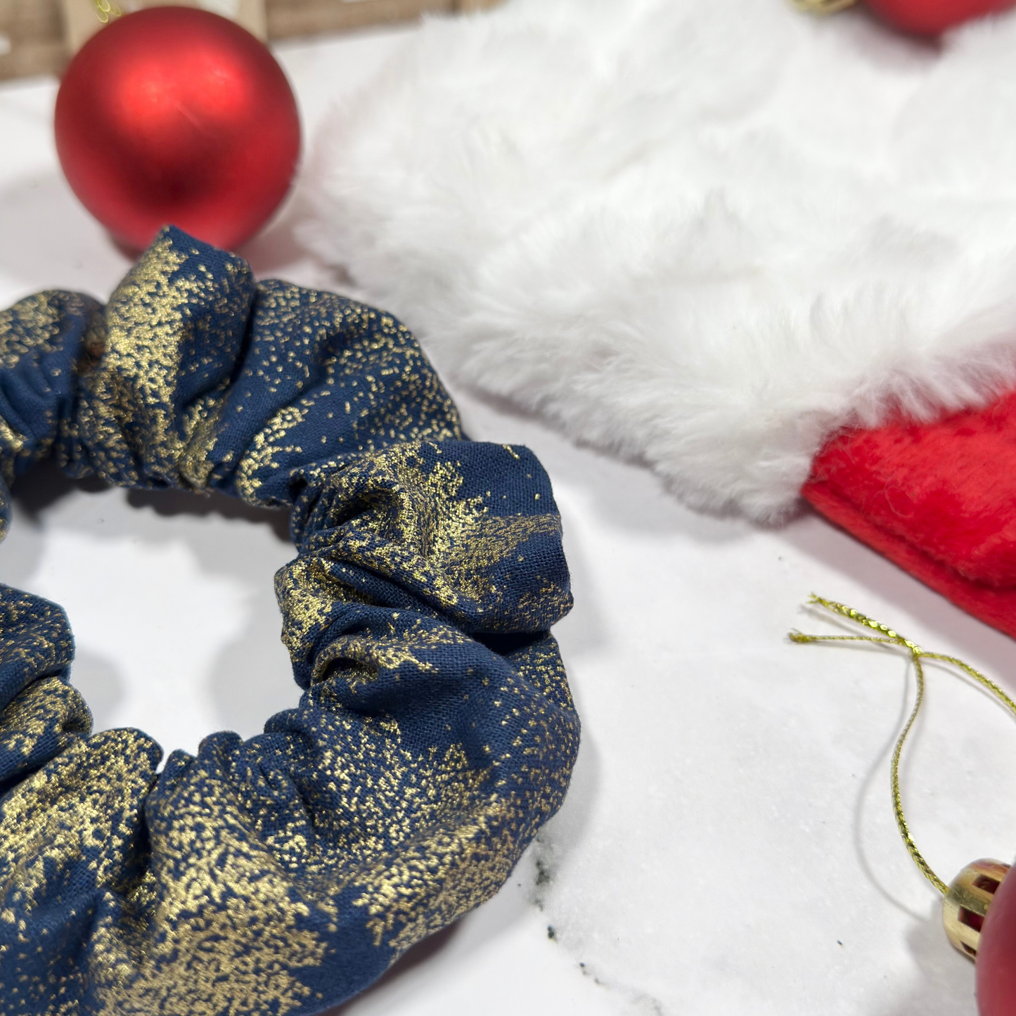 Navy with Gold Foil Trees Regular Scrunchie