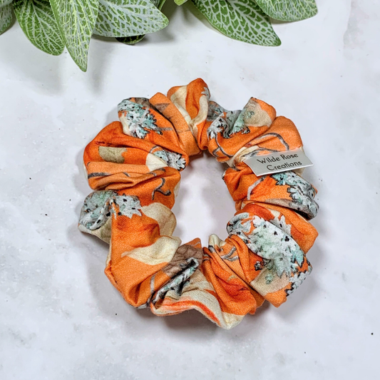 Orange Floral Sateen Petite Scrunchie