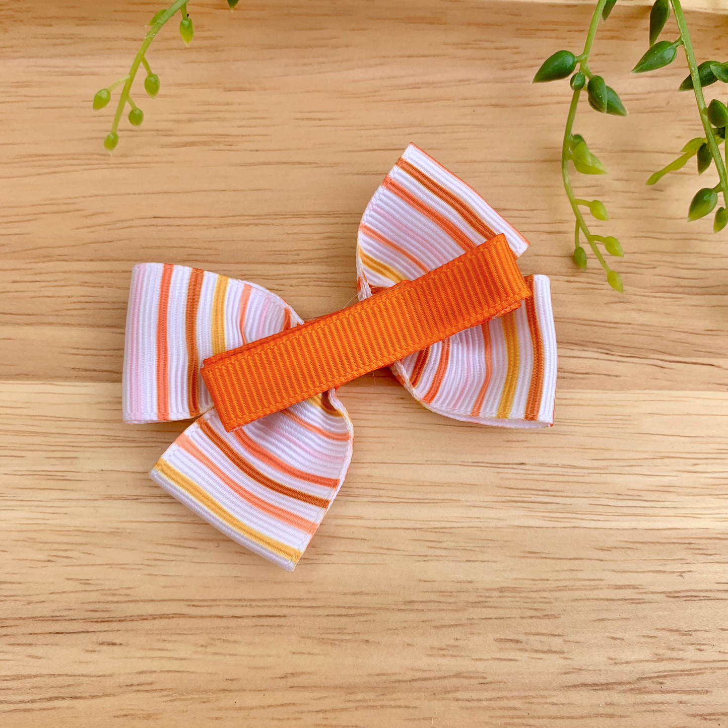 Orange Stripes Double Bow Hair Clip