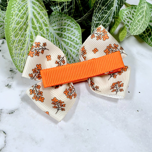 Orange & Cream Floral Small Bow Hair Clip