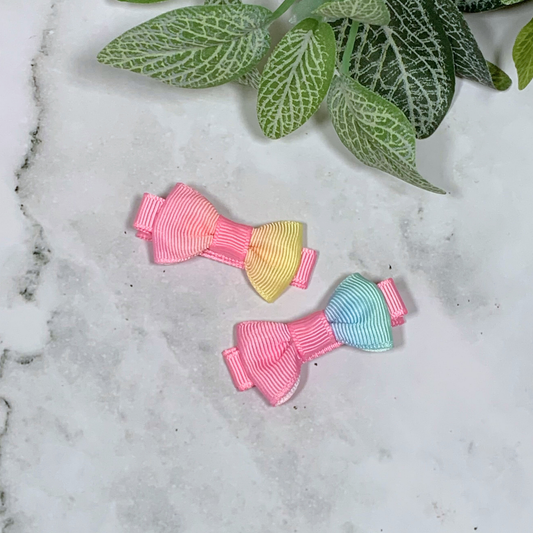 Pastel Ombre Mini Bow Hair Clips - set of 2