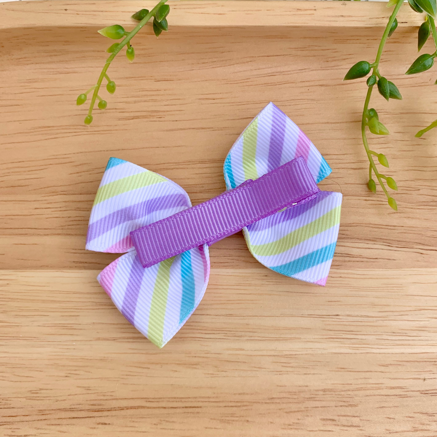 Pastel Candy Stripes Double Bow Hair Clip