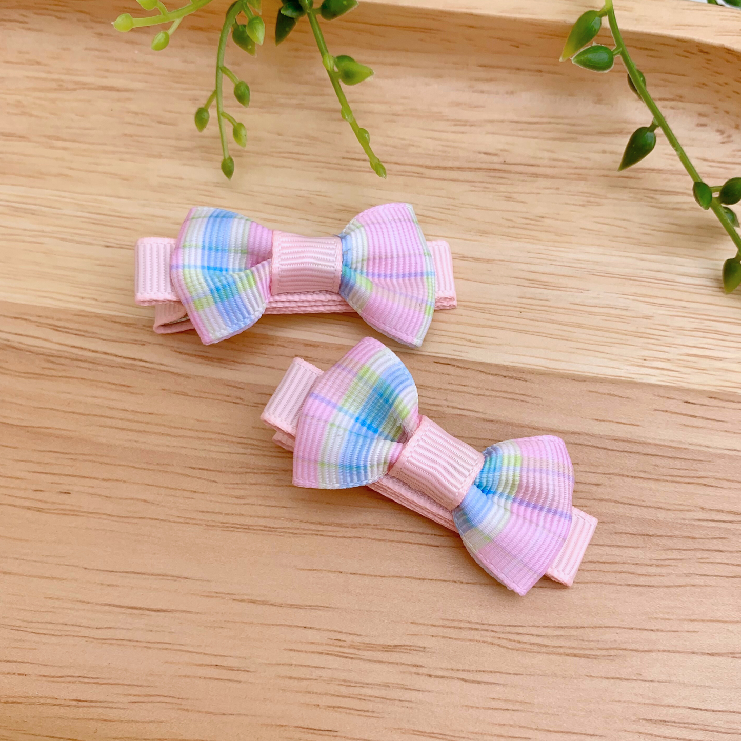 Pastel Stripes Mini Bow Hair Clips