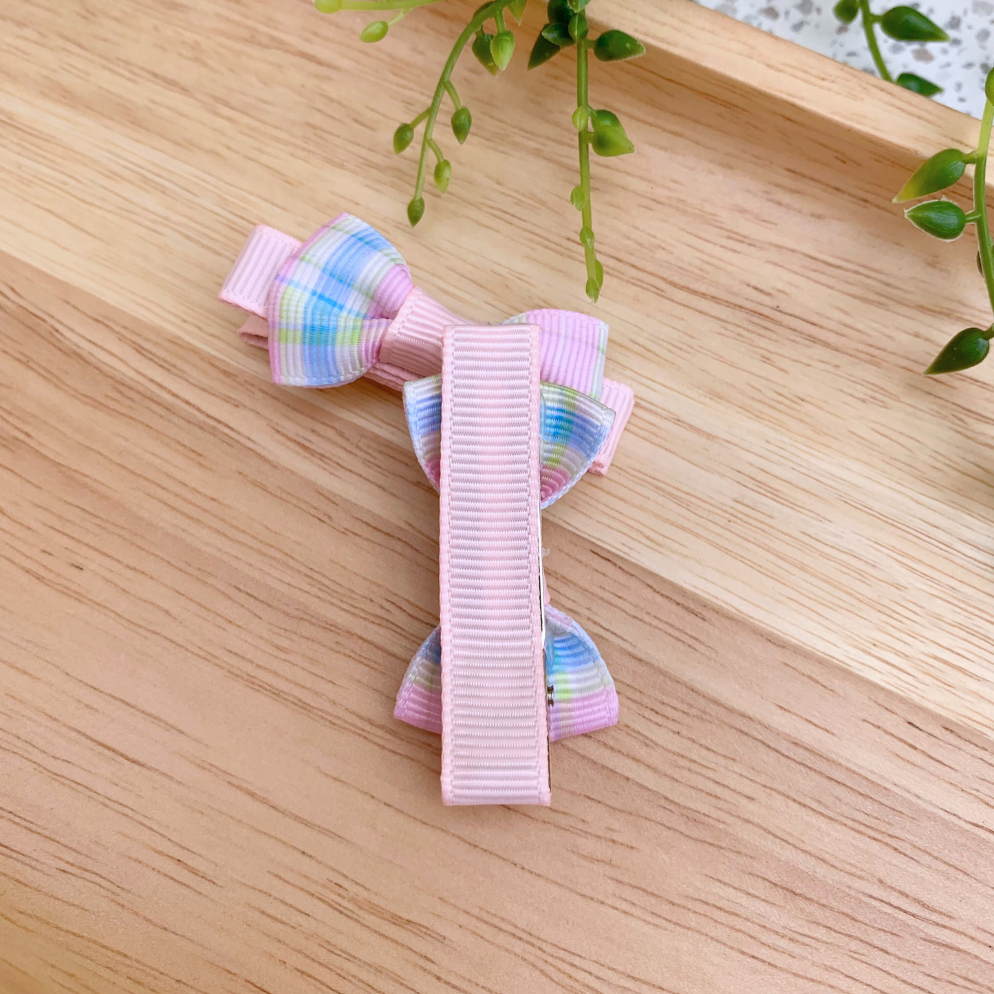 Pastel Stripes Mini Bow Hair Clips