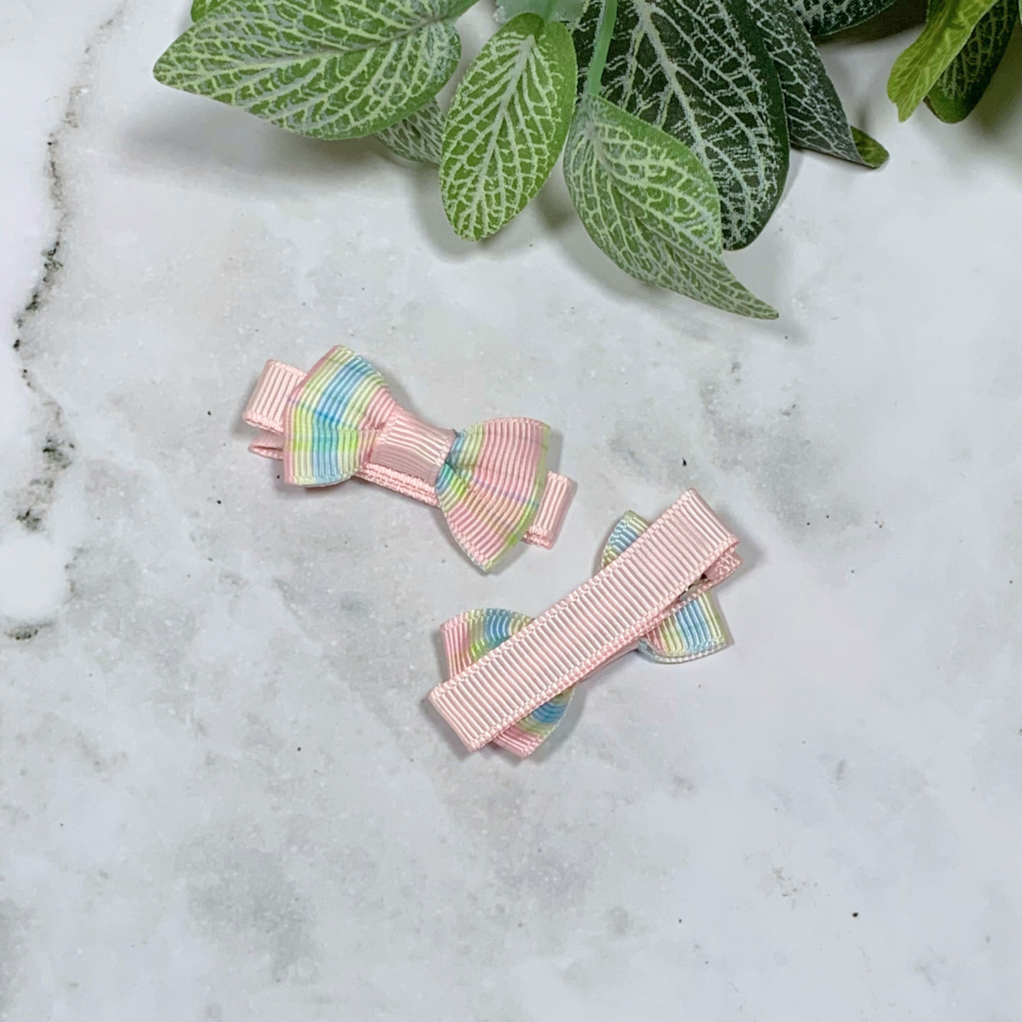 Pastel Stripes Mini Bow Hair Clips - set of 2