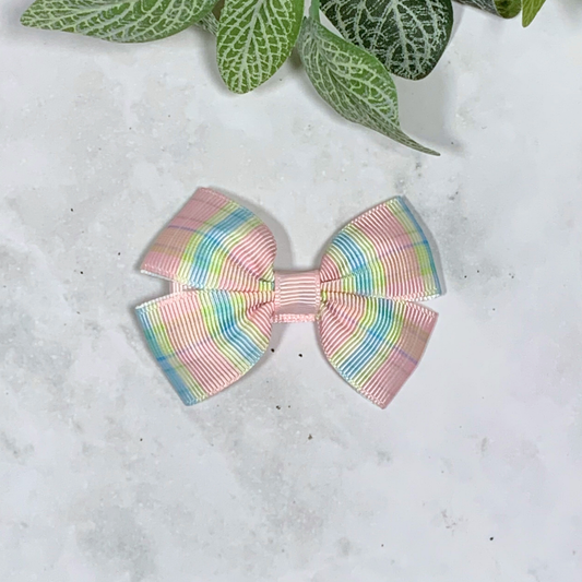 Pastel Stripes Small Bow Hair Clip