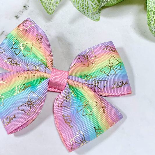 Pastel Stripes with Gold Foil Bows Medium Bow Hair Clip