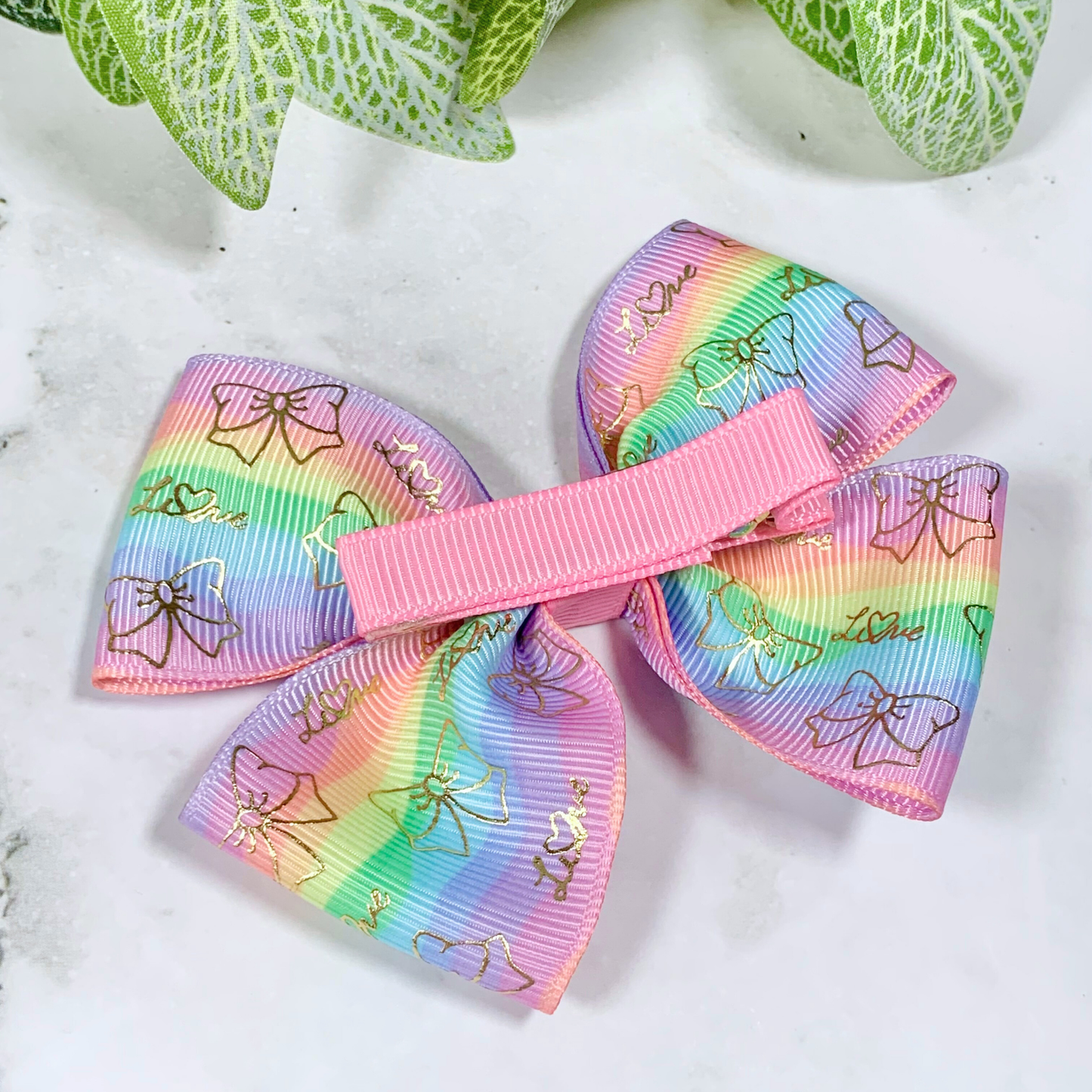 Pastel Stripes with Gold Foil Bows Medium Bow Hair Clip