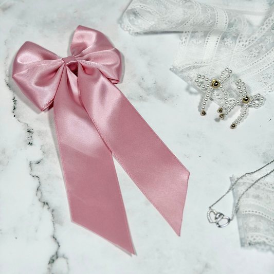 Peony Satin Bow with Tails Hair Clip